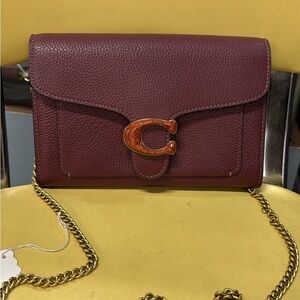 Coach Plum Leather Clutch with Gold Chain
